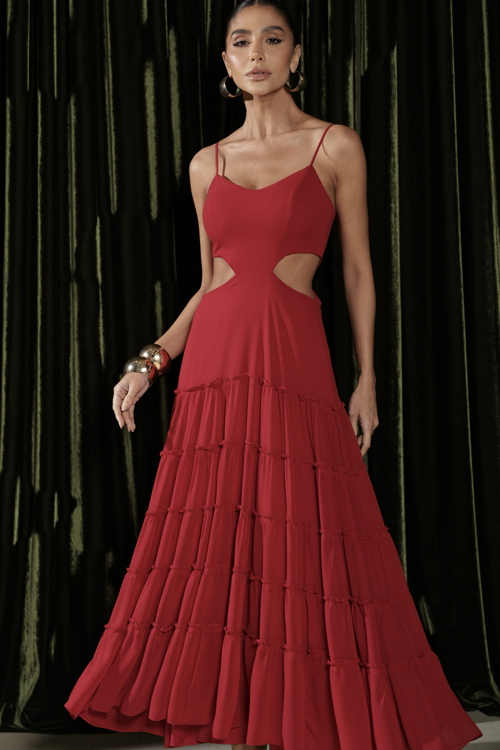 VESTIDO CREPE SILK CAMADAS HELEN - VERMELHO