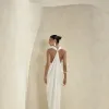 VESTIDO LONGO DRAPEADO COSTAS ARCO JENNYFER - OFF WHITE