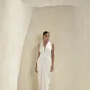 VESTIDO LONGO DRAPEADO COSTAS ARCO JENNYFER - OFF WHITE