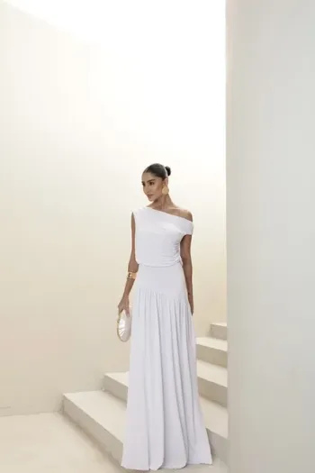 VESTIDO LONGO DRAPEADO CAMILLA - BRANCO