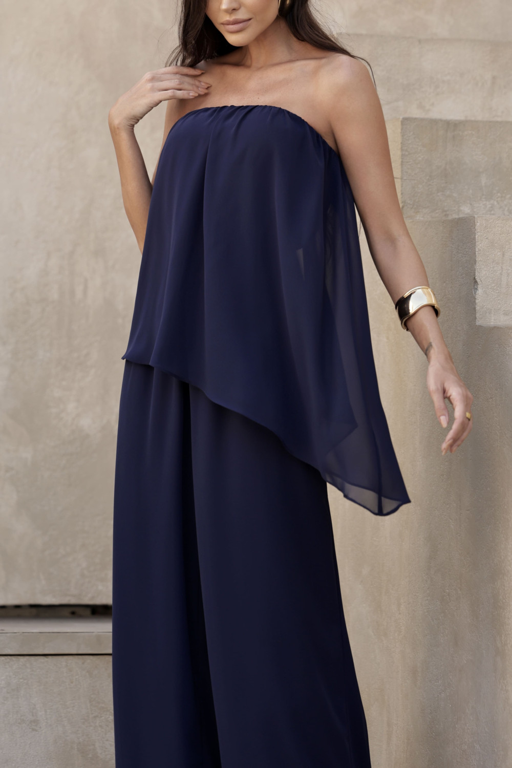 MACACÃO SAMIRA BLUSA ASSIMÉTRICA - AZUL MARINHO