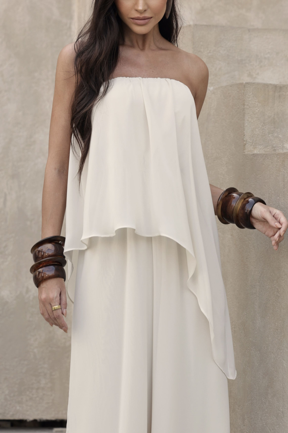 MACACÃO SAMIRA BLUSA ASSIMÉTRICA - AREIA