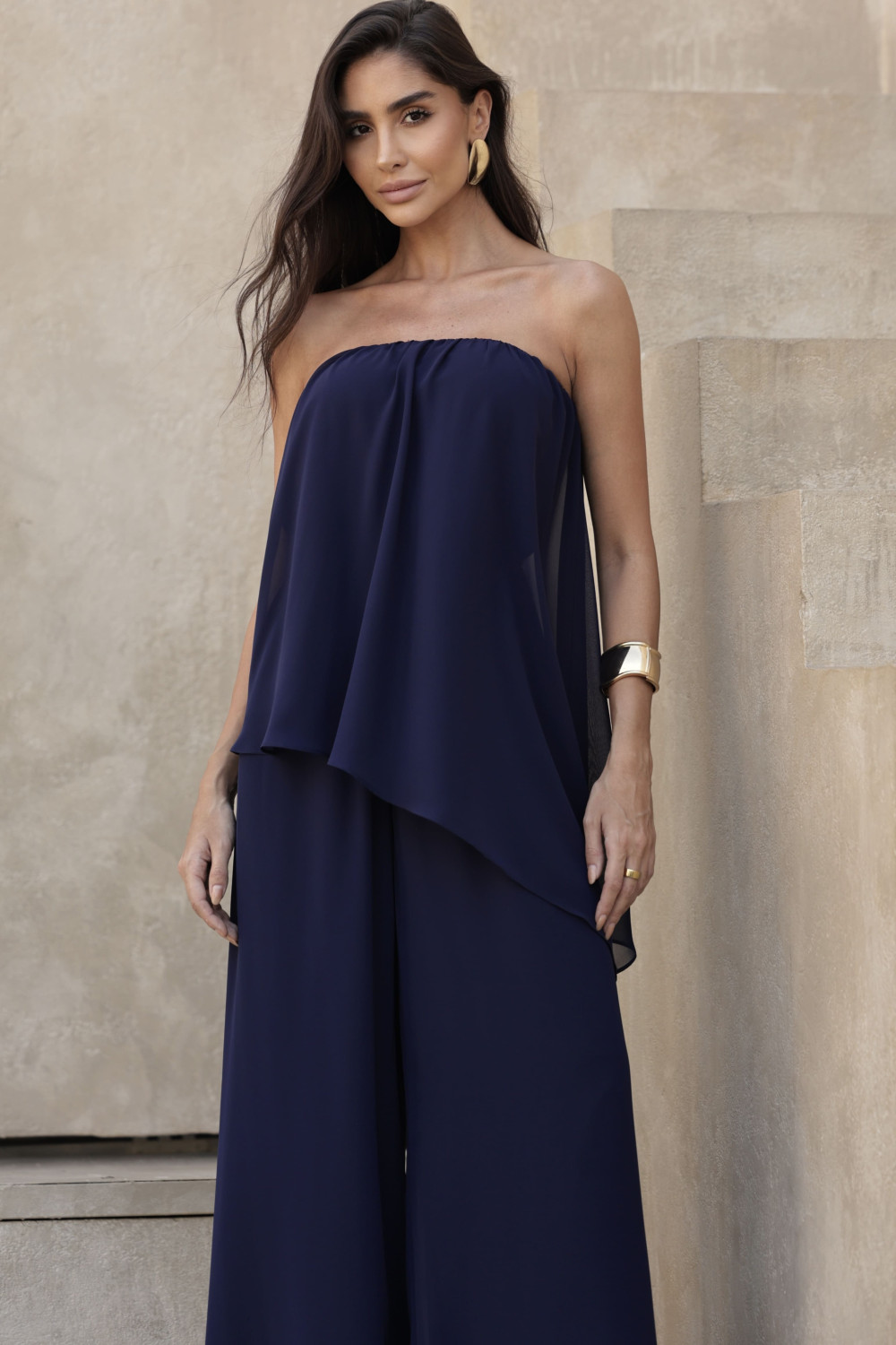 MACACÃO SAMIRA BLUSA ASSIMÉTRICA - AZUL MARINHO