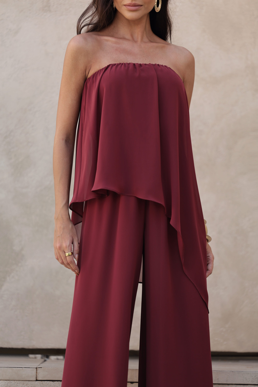 MACACÃO SAMIRA BLUSA ASSIMÉTRICA - MARSALA