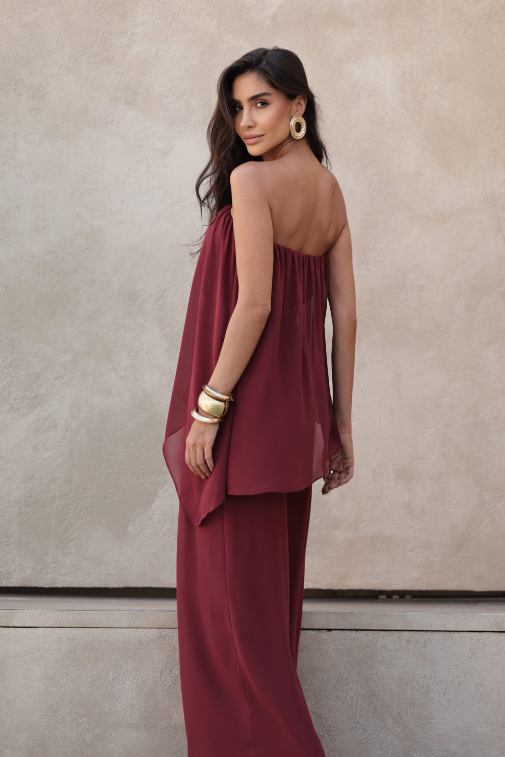 MACACÃO SAMIRA BLUSA ASSIMÉTRICA - MARSALA