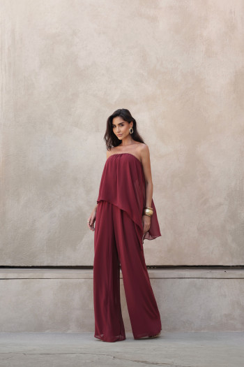 MACACÃO SAMIRA BLUSA ASSIMÉTRICA - MARSALA