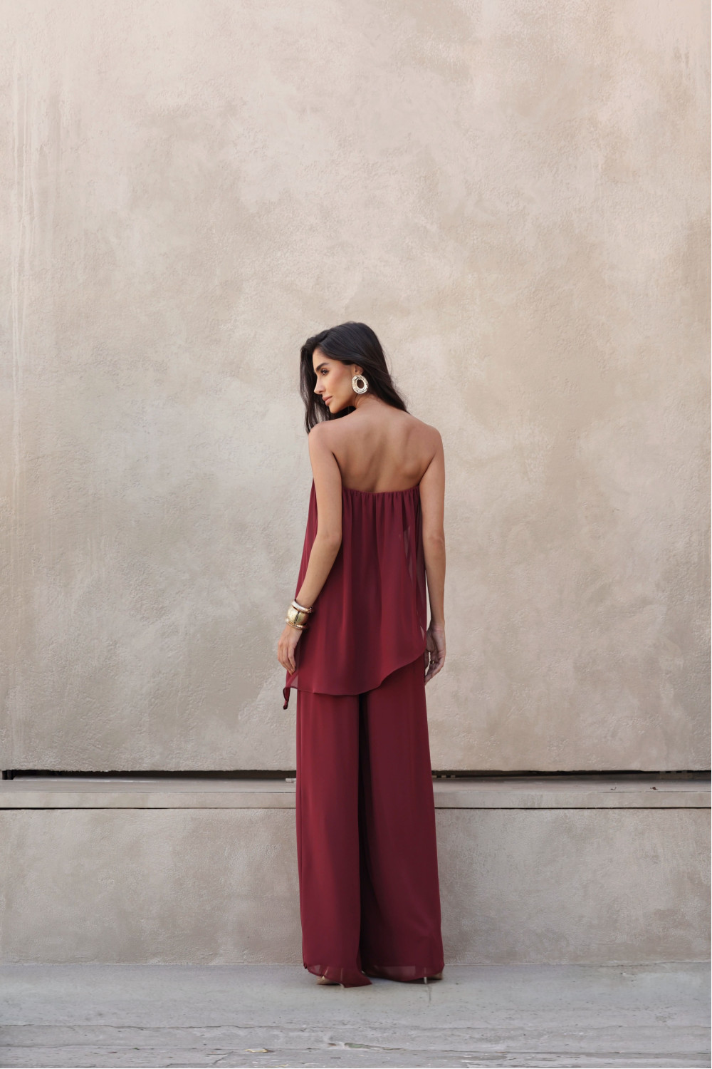 MACACÃO SAMIRA BLUSA ASSIMÉTRICA - MARSALA