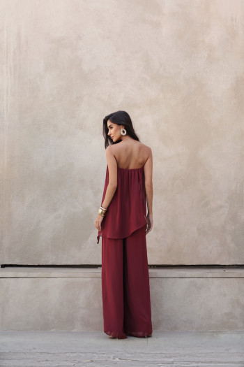 MACACÃO SAMIRA BLUSA ASSIMÉTRICA - MARSALA