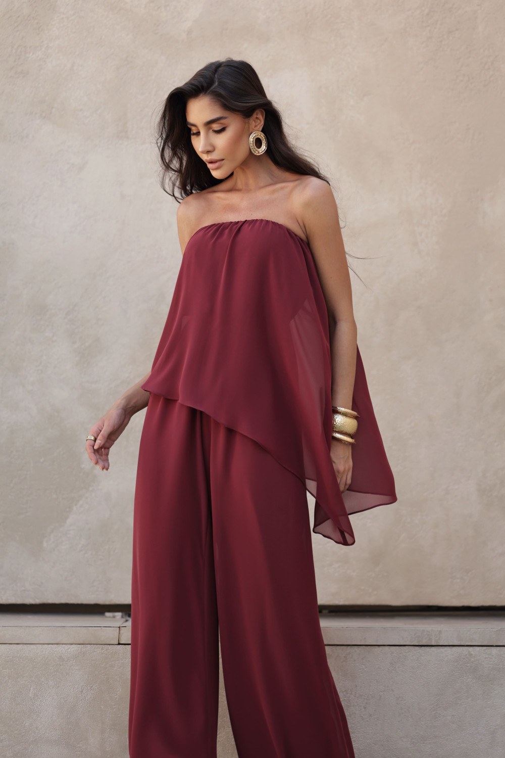 MACACÃO SAMIRA BLUSA ASSIMÉTRICA - MARSALA