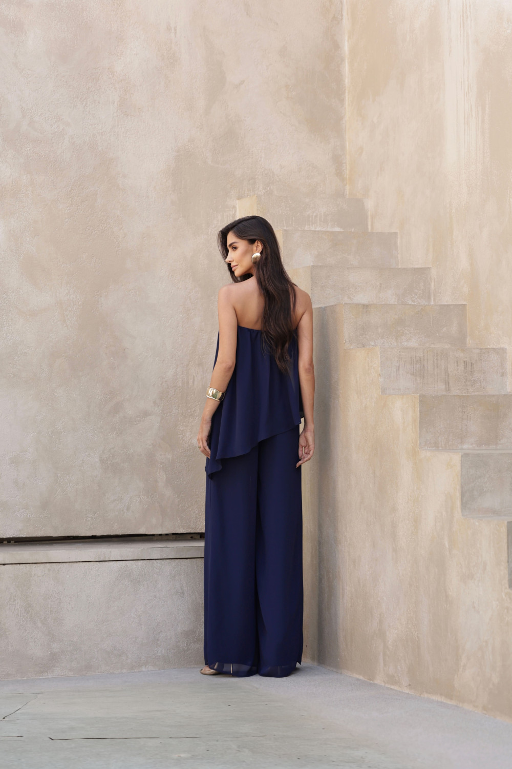 MACACÃO SAMIRA BLUSA ASSIMÉTRICA - AZUL MARINHO