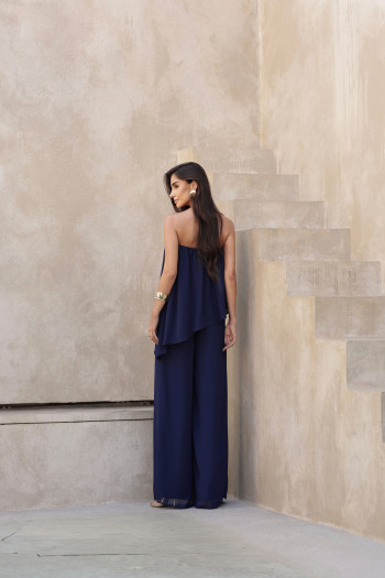 MACACÃO SAMIRA BLUSA ASSIMÉTRICA - AZUL MARINHO