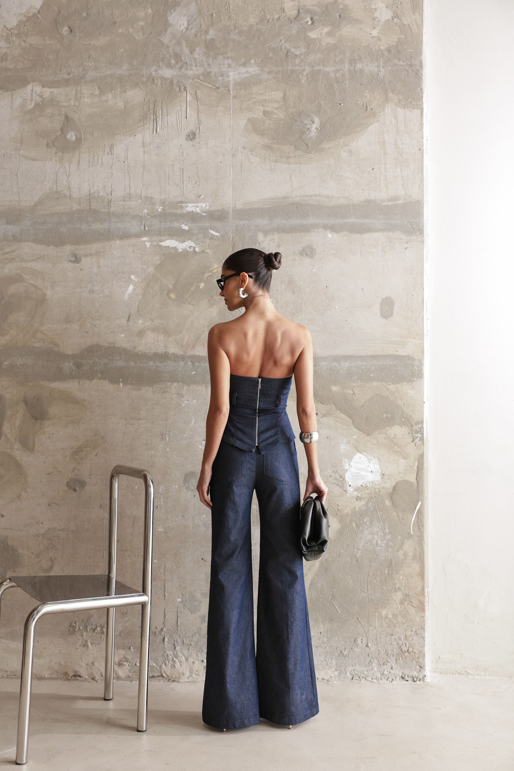 CONJUNTO ROMA CORSET CALÇA VINCO - AZUL JEANS