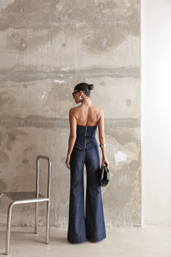 CONJUNTO ROMA CORSET CALÇA VINCO - AZUL JEANS