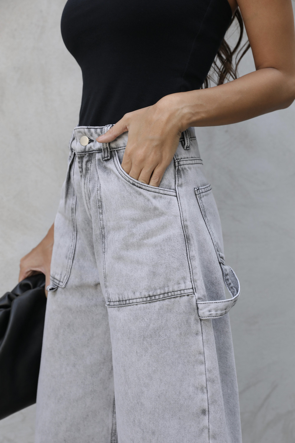 CALÇA JEANS TATI CINTURA ALTA WIDE LEG - CINZA