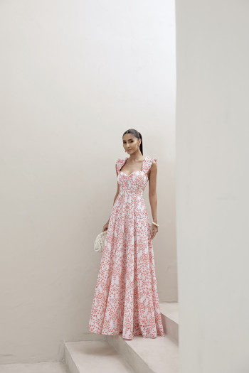 VESTIDO LONGO EM LAISE CURAÇAO COM BABADOS - LARANJA