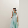 VESTIDO LONGO EM LAISE CURAÇAO COM BABADOS - TURQUESA