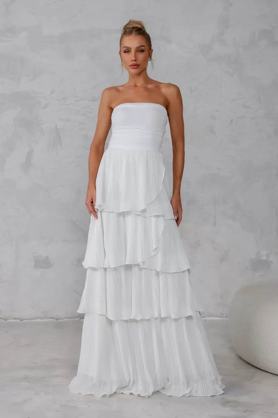 VESTIDO ESPANHA LONGO T.Q.C CAMADAS - OFF WHITE