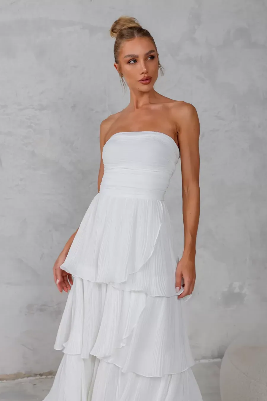 VESTIDO ESPANHA LONGO T.Q.C CAMADAS - OFF WHITE