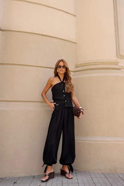 CONJUNTO CHLOÉ BLUSA FRENTE ÚNICA - PRETO