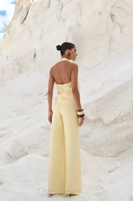 CONJUNTO LINHO ALFAITARIA FRENTE ÚNICA EVA - MANTEIGA