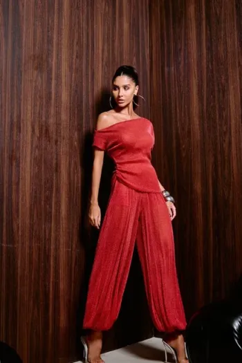 CONJUNTO BLUSA E CALÇA TULE GLAM - VERMELHO