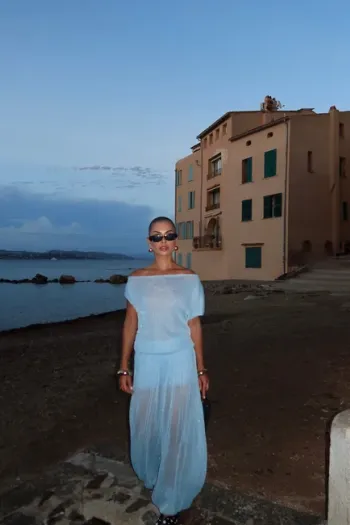 CONJUNTO BLUSA E CALÇA TULE GLAM - AZUL CLARO