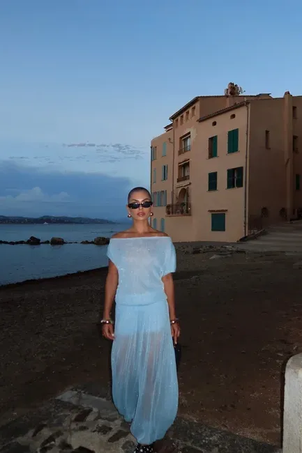 CONJUNTO BLUSA E CALÇA TULE GLAM - AZUL CLARO