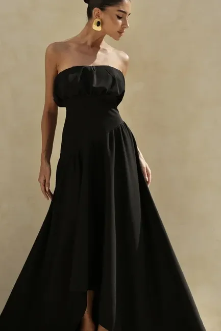 VESTIDO MIDI HELENA SAIA ASSIMÉTRICA - PRETO