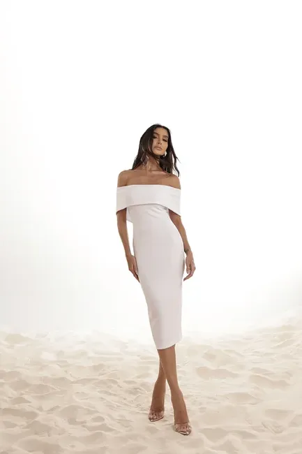 VESTIDO GABRIELE MIDI OMBRO A OMBRO - BRANCO