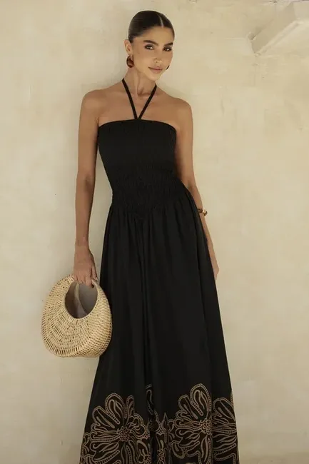 VESTIDO GRAMADO LAISE BARRADO - AZUL CLARO