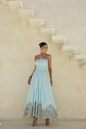 VESTIDO GRAMADO LAISE BARRADO - AZUL CLARO