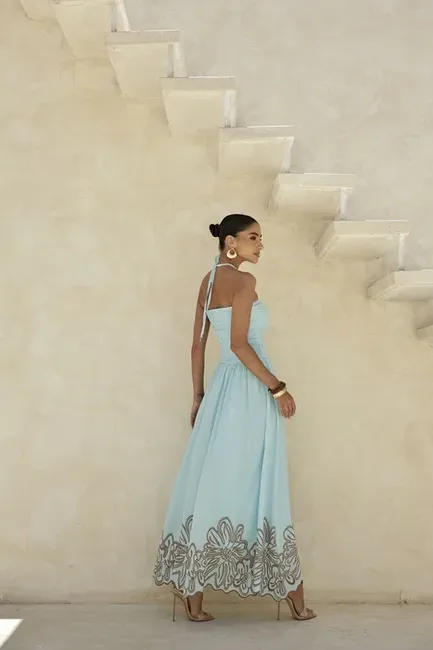 VESTIDO GRAMADO LAISE BARRADO - AZUL CLARO