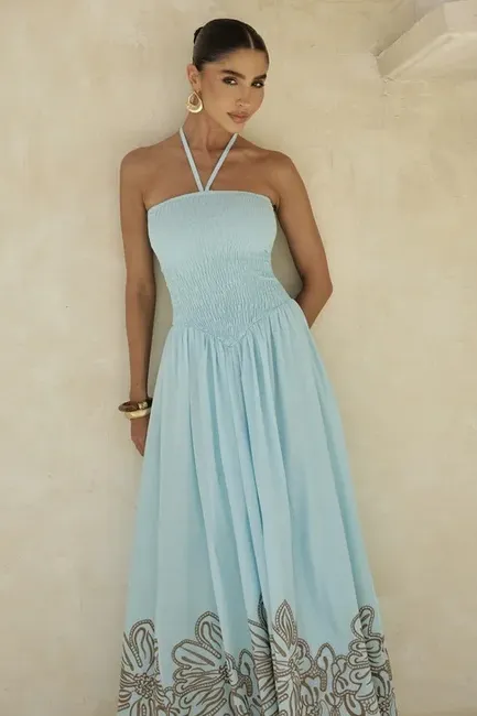 VESTIDO GRAMADO LAISE BARRADO - AZUL CLARO