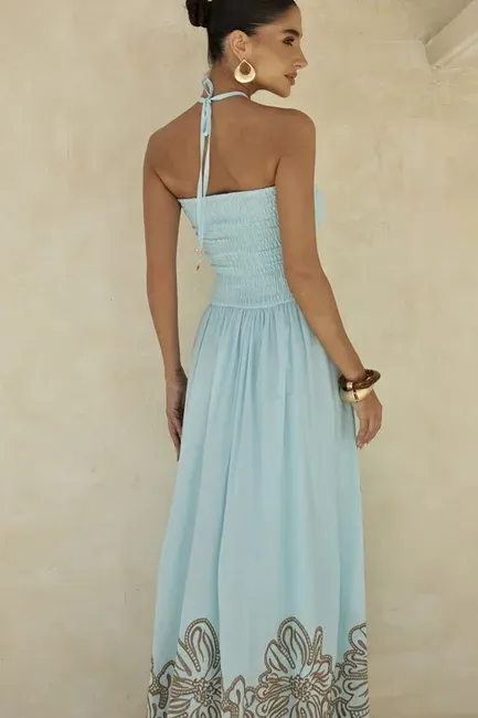 VESTIDO GRAMADO LAISE BARRADO - AZUL CLARO