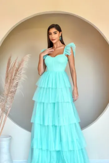 VESTIDO TULE BARBATANA - VERDE ÁGUA