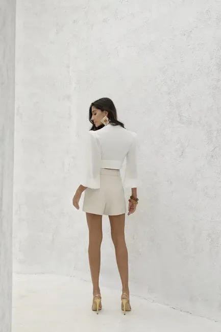 BLUSA MANGA BALONÊ DECOTE V - OFF WHITE