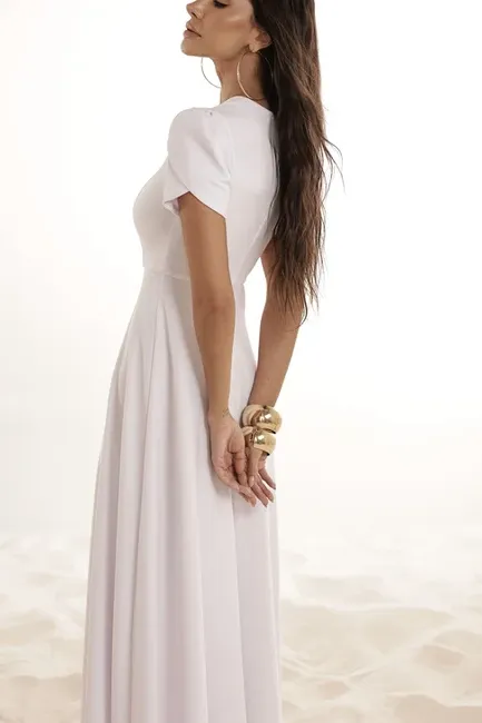 VESTIDO LONGO SCUBA CREPE LUANA MANGA ENVELOPE - BRANCO