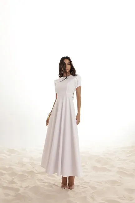 VESTIDO LONGO SCUBA CREPE LUANA MANGA ENVELOPE - BRANCO