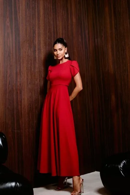 VESTIDO LONGO SCUBA CREPE LUANA MANGA ENVELOPE - VERMELHO