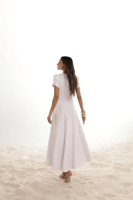 VESTIDO LONGO SCUBA CREPE LUANA MANGA ENVELOPE - BRANCO