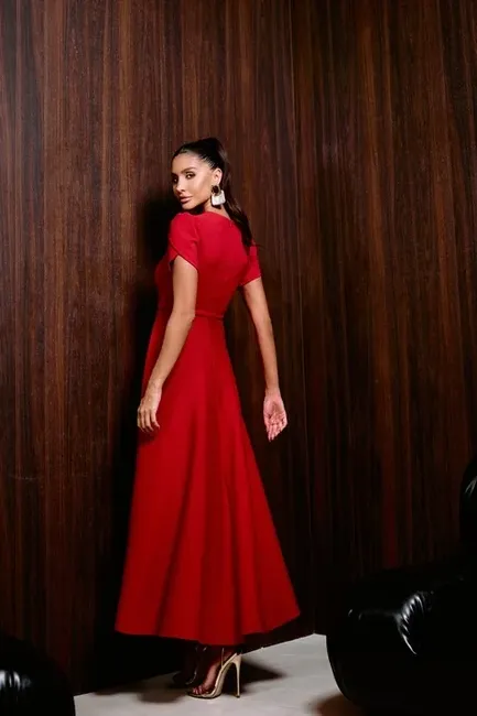 VESTIDO LONGO SCUBA CREPE LUANA MANGA ENVELOPE - VERMELHO