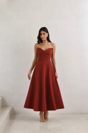 VESTIDO LONGUETE BUSTO BORBOLETA - TERRACOTA