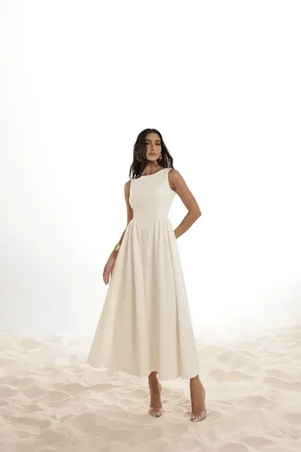 VESTIDO LONGO COSTAS ABERTA FLÁVIA - OFF WHITE