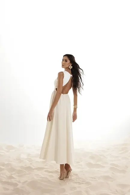VESTIDO LONGO COSTAS ABERTA FLÁVIA - OFF WHITE