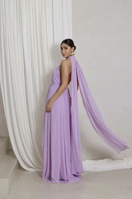 VESTIDO DE FESTA LONGO COM CALDA GISELE - LILÁS