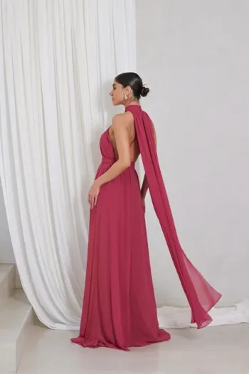 VESTIDO DE FESTA LONGO COM CALDA GISELE - GOIABA