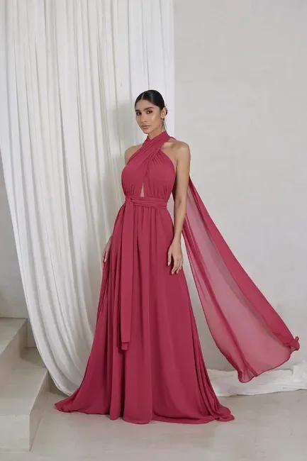 VESTIDO DE FESTA LONGO COM CALDA GISELE - GOIABA