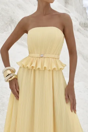 VESTIDO LONGO CREPE PLISSADO MALDIVAS - CAMOMILA