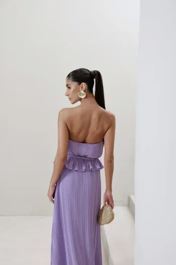 VESTIDO LONGO CREPE PLISSADO MALDIVAS - LILÁS