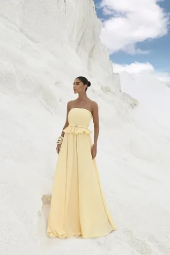 VESTIDO LONGO CREPE PLISSADO MALDIVAS - CAMOMILA